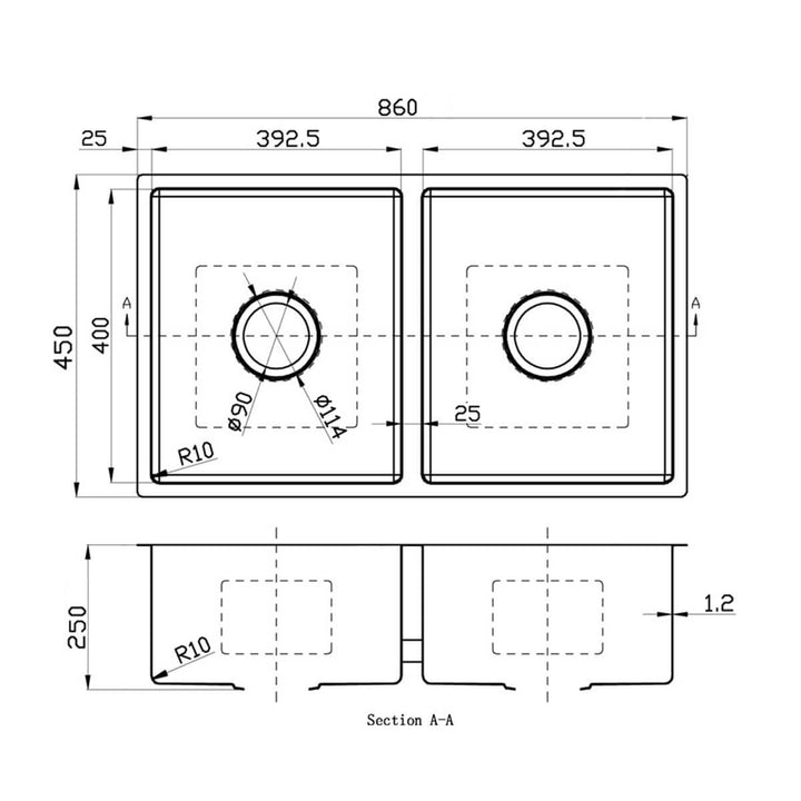 Deluxe Double Bowl Stainless Steel Sink 250mm Deep