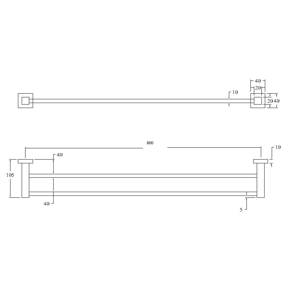 Eden Square Double Towel Rail 600mm/750mm