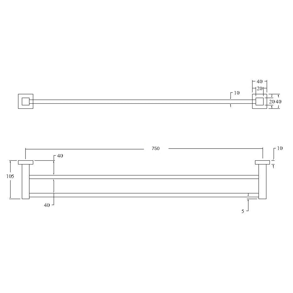 Eden Square Double Towel Rail 600mm/750mm