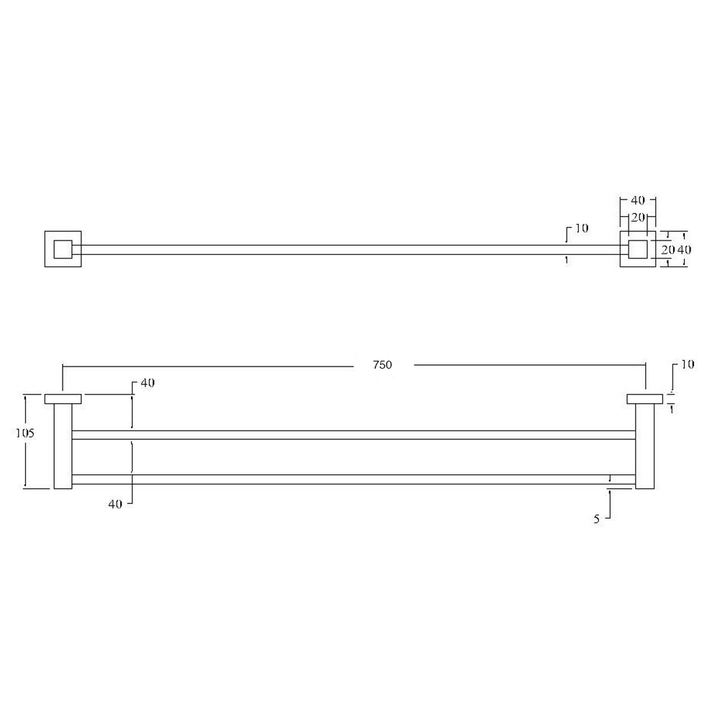 Eden Square Double Towel Rail 600mm/750mm