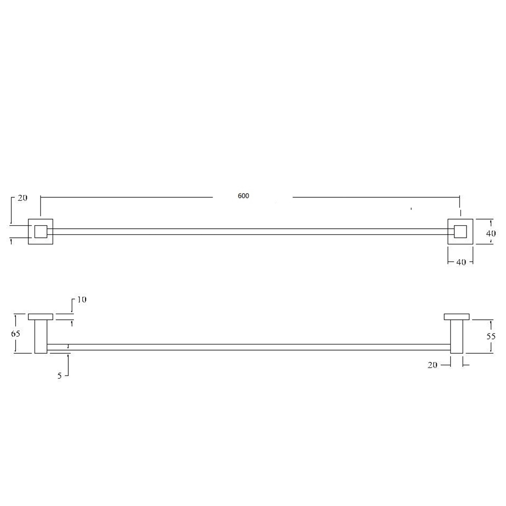 Eden Square Single Towel Rail 600mm/750mm