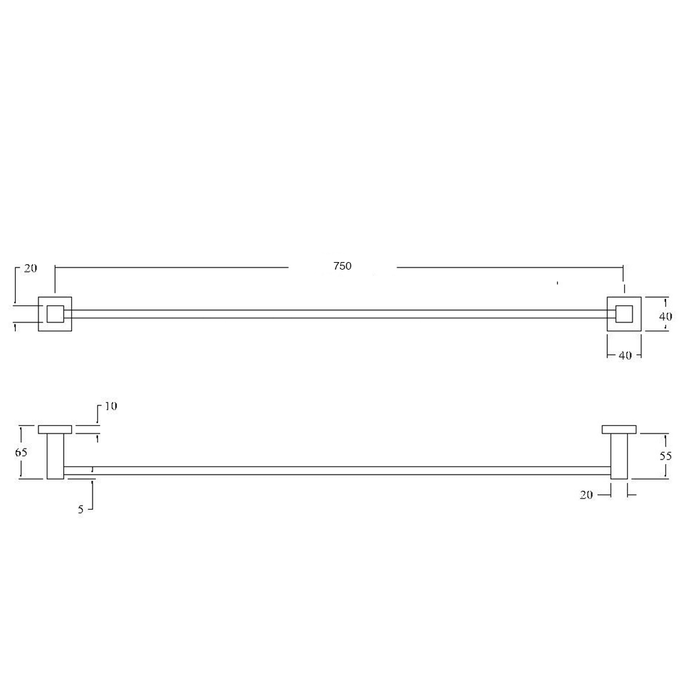 Eden Square Single Towel Rail 600mm/750mm