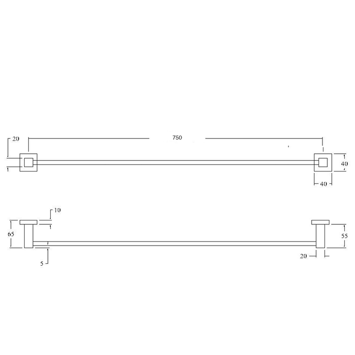 Eden Square Single Towel Rail 600mm/750mm