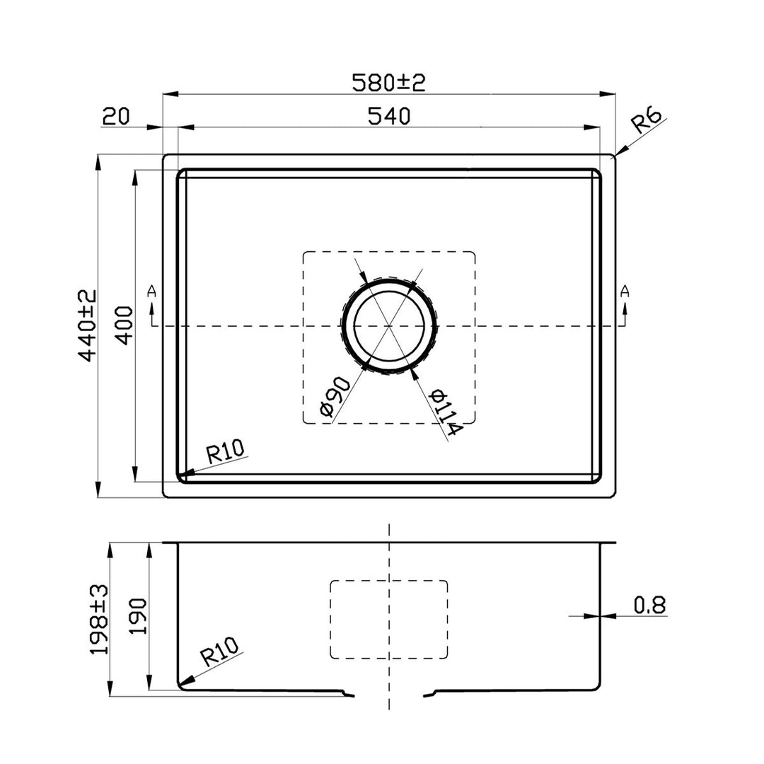 Eli Single Bowl Stainless Steel Sink 580x440x200mm