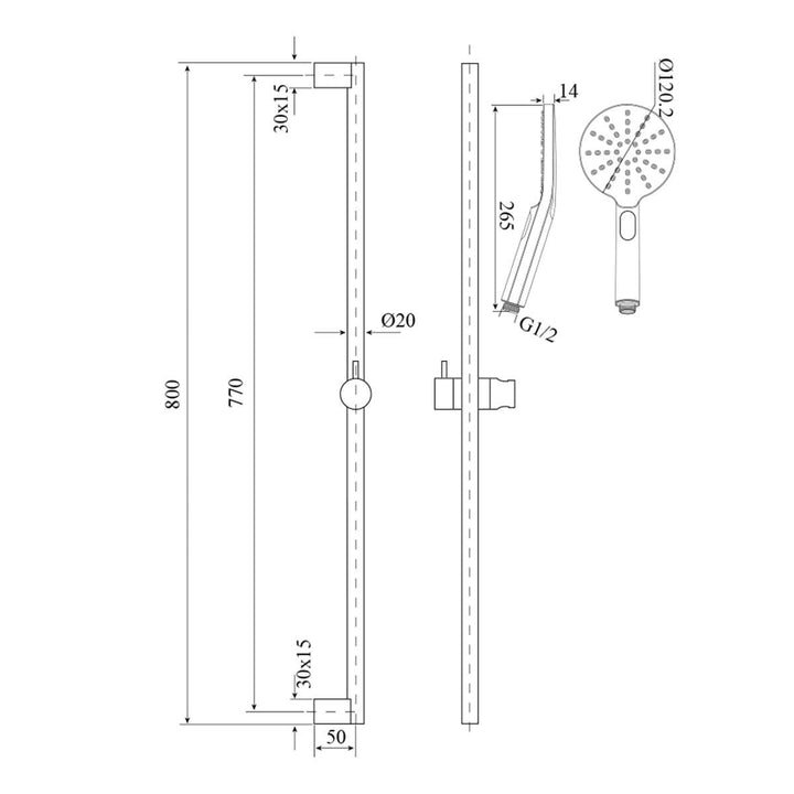 Eli Round Sliding Shower Rail Handshower