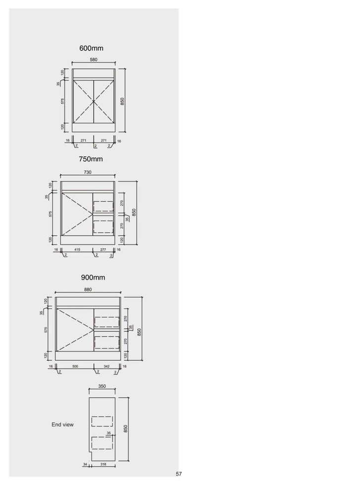 Emma Slimline Soft-Close Floor Mounted Vanity (600-900mm)