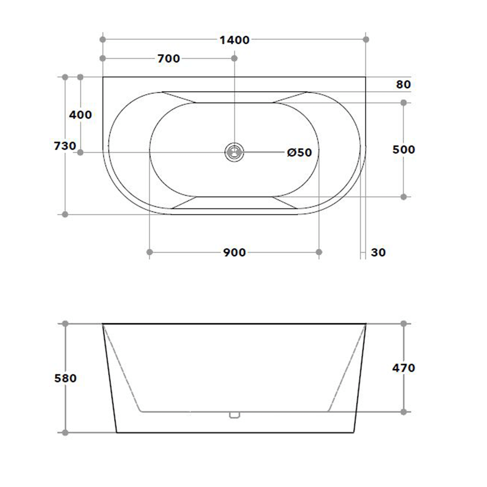 Eve Freestanding Back to Wall Bathtub 1400-1700mm