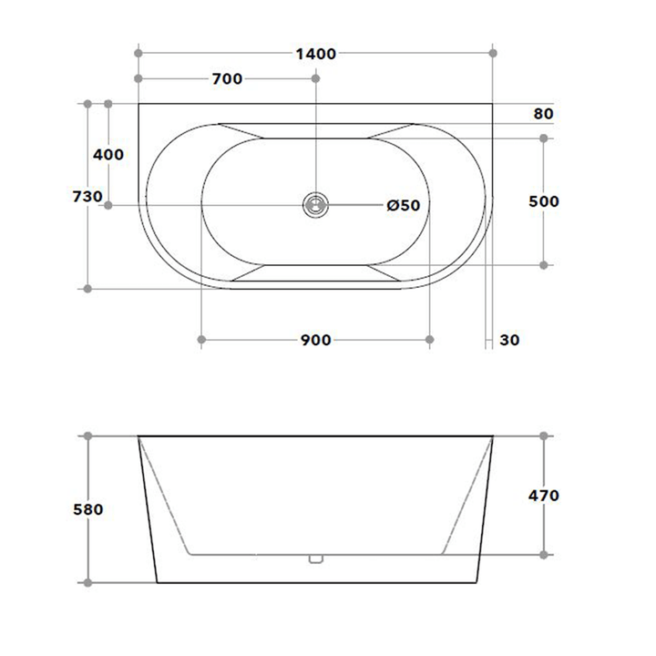 Eve Freestanding Back to Wall Bathtub 1400-1700mm