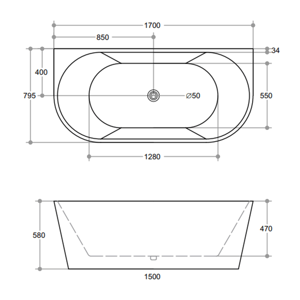 Eve Freestanding Back to Wall Bathtub 1400-1700mm