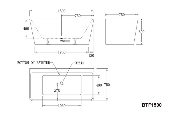 Florence Back to Wall Freestanding Bathtub 1400/1500/1700mm