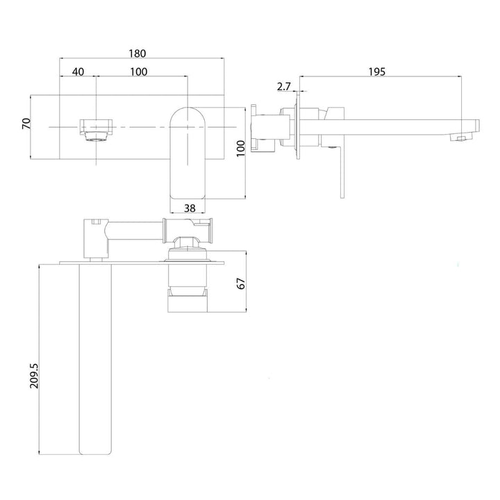 Flores Square Wall Basin/Bath Mixer Set