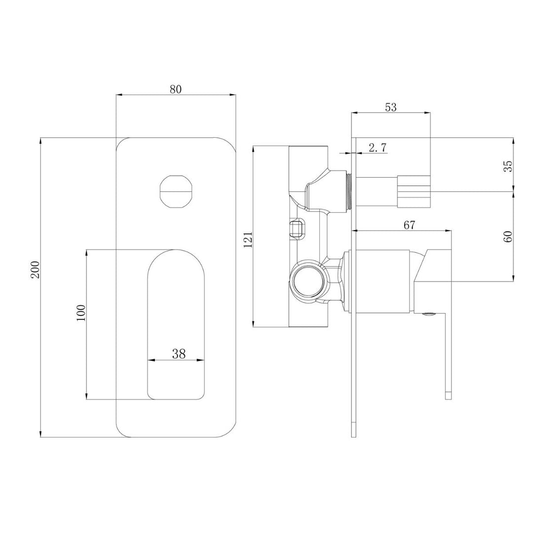 Flores Square Wall Shower Mixer with Diverter