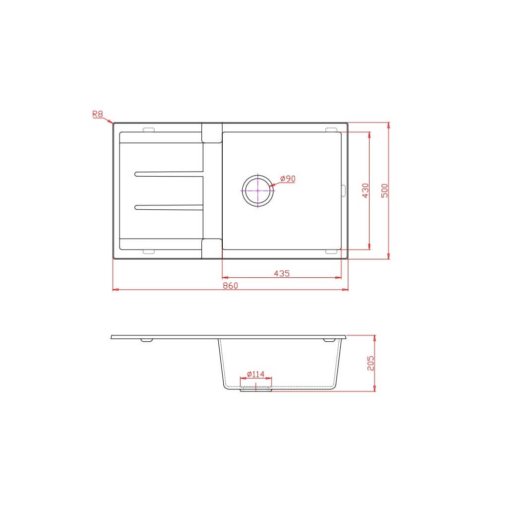 Venus Granite Single Bowl Sink with Drainer 860x500x220mm