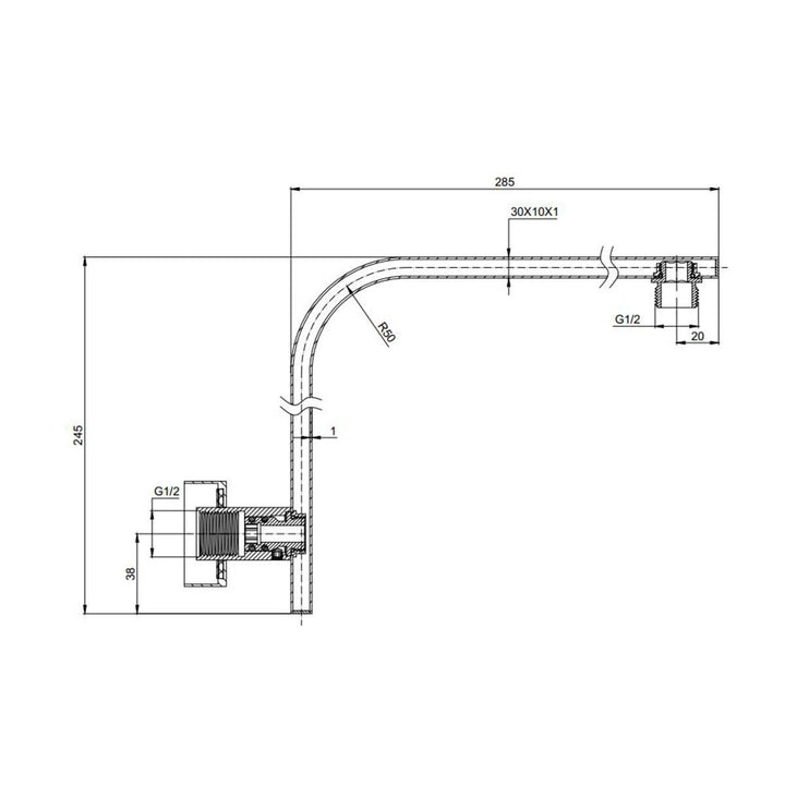 Iris Square Gooseneck Shower Arm 285mm