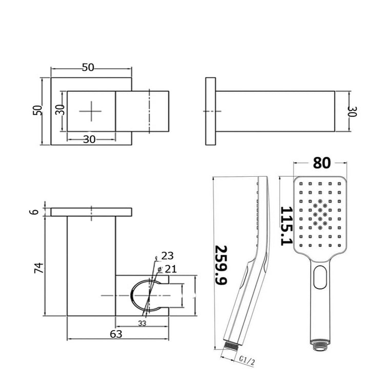 Iris Square Shower Handset Wand