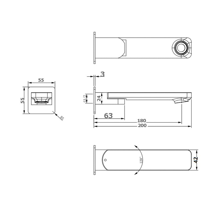 Kasten Elegant Swivel Bath Outlet 200mm