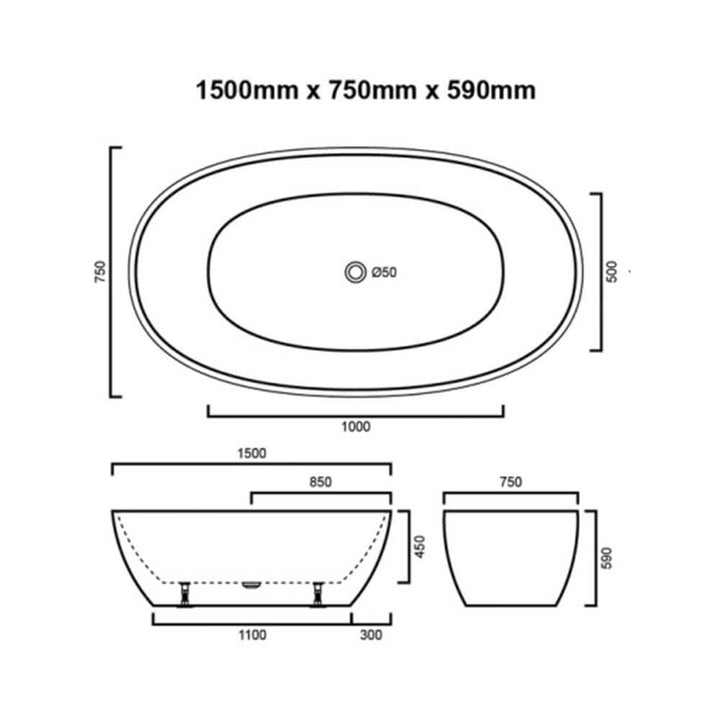 Jennifer Freestanding Bathtub 1500-1700mm