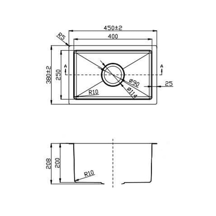 Juno Small Handmade Stainless Steel Sink 200mm Deep