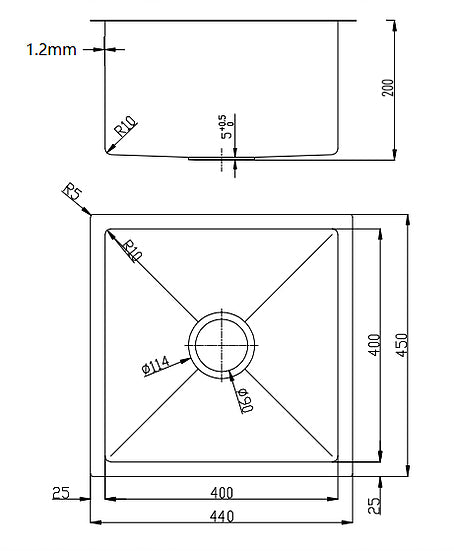 Juno Handmade Single Stainless Steel Sink 440x450x200mm