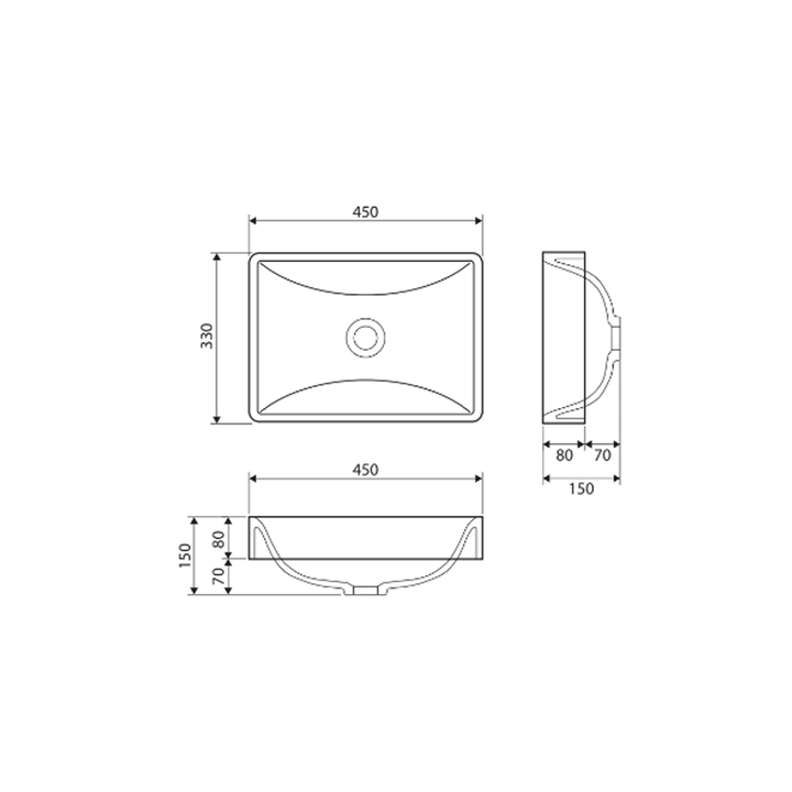 KADOS Matte White Semi-Inset Cast Stone Basin 450mm