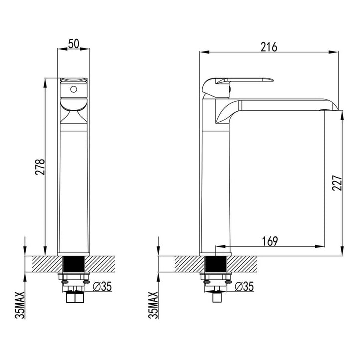 Kara Tall Basin Mixer Curved Tip Handle