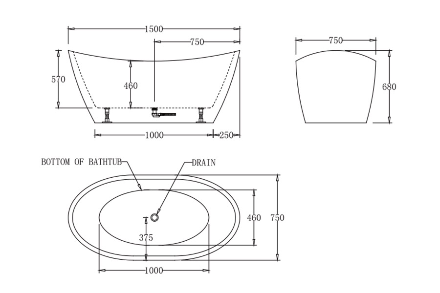 Lyon Freestanding Bathtub 1500-1700mm