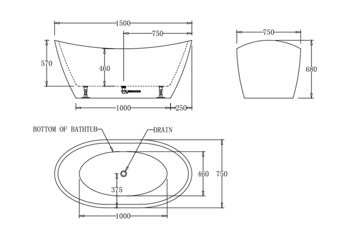 Lyon Freestanding Bathtub 1500-1700mm