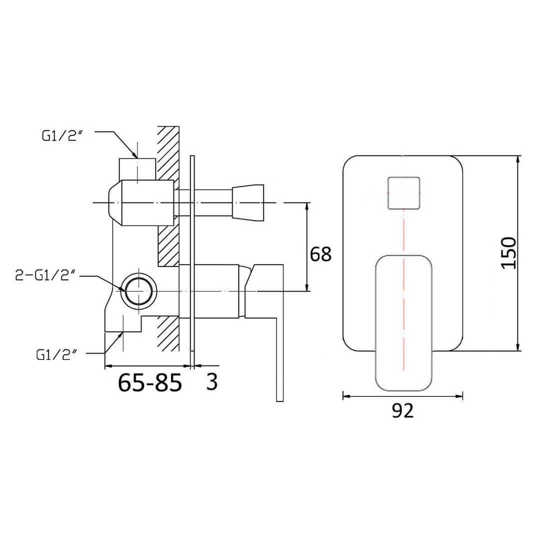 Levi Smooth Edge Shower Wall Mixer with Diverter