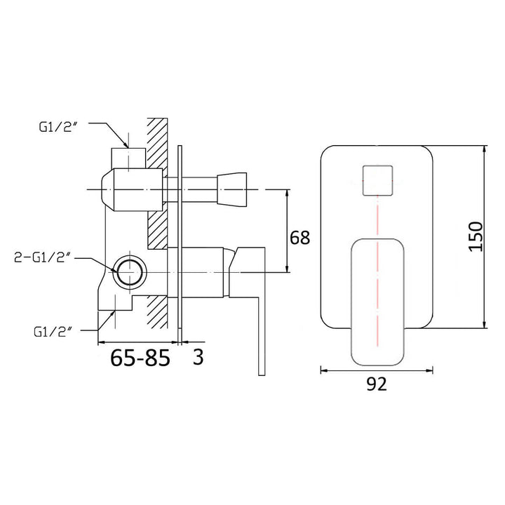 Levi Smooth Edge Shower Wall Mixer with Diverter