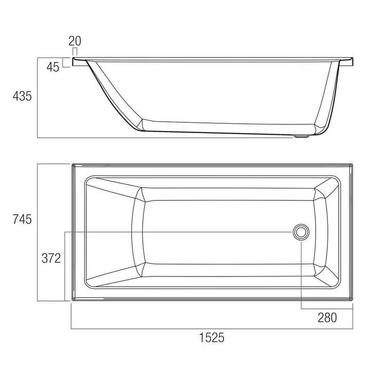 Louve Drop In Inset Bathtub 1525-1800mm