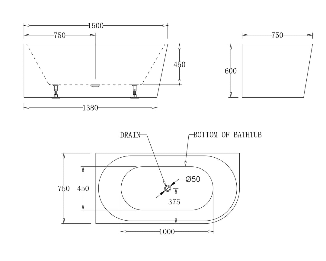 Milan Right/Left Corner Bathtub 1500-1700mm