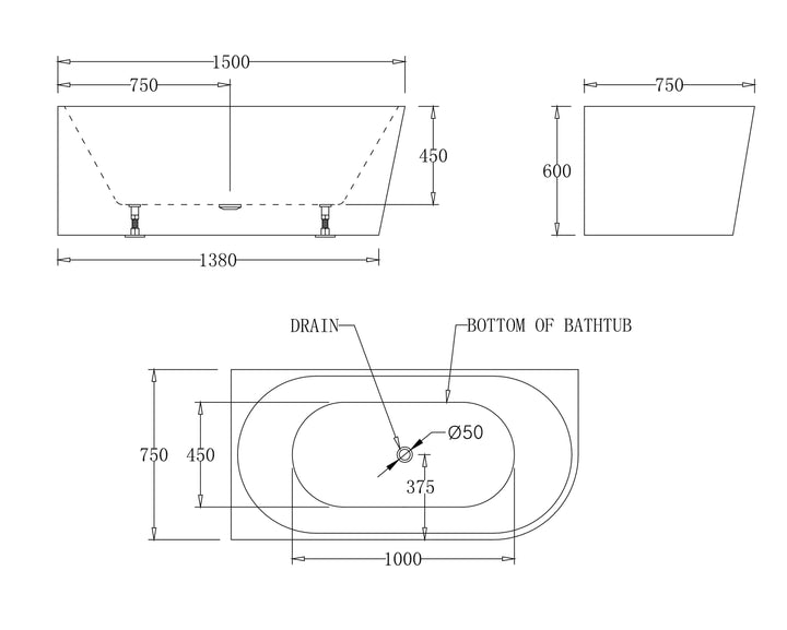 Milan Right/Left Corner Bathtub 1500-1700mm