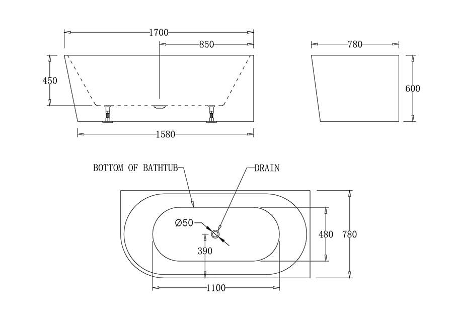 Milan Right/Left Corner Bathtub 1500-1700mm