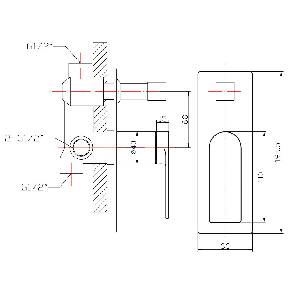 Milan Flat Edge Shower Wall Mixer with Diverter