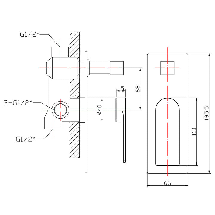 Milan Flat Edge Shower Wall Mixer with Diverter