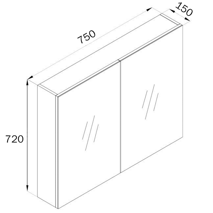 Bella Pencil Edge Mirror Shaving Cabinet 600/750/900mm