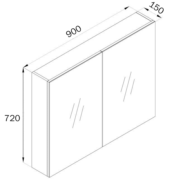 Bella Pencil Edge Mirror Shaving Cabinet 600/750/900mm