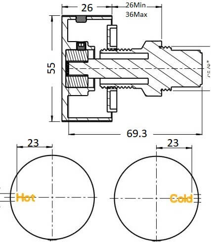 Morgan Assembly Tap Hot/Cold Wall Top Assembly