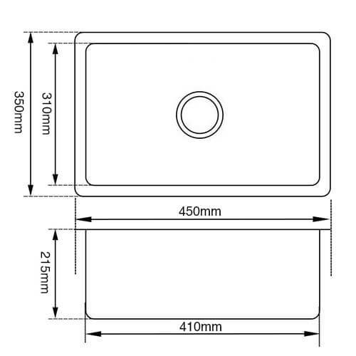 Neptune Granite Single Bowl Sink 350x450x215mm