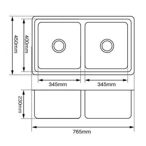 Neptune Double Bowl Granite Sink 770x450x230mm