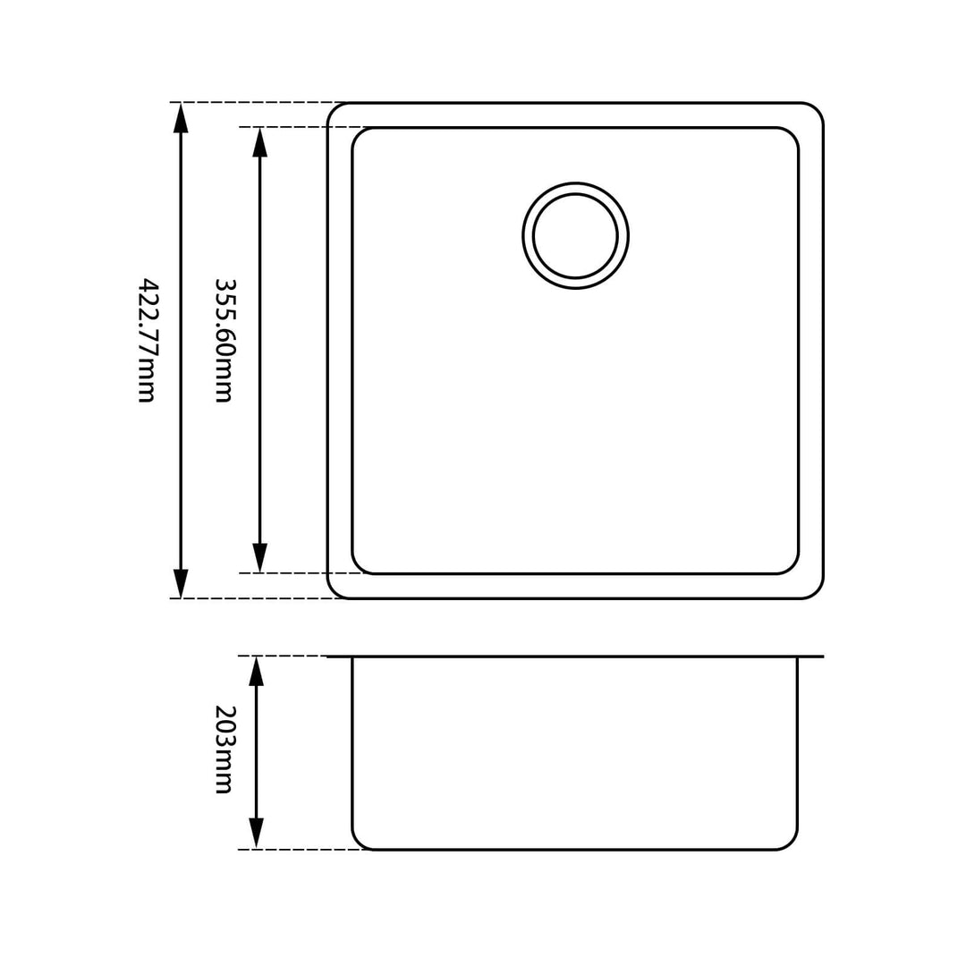 Arete Square Granite Quartz Sink 420x420x200mm