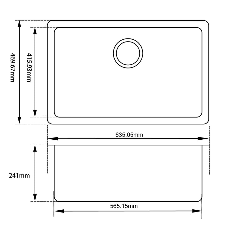 Arete Single Bowl Undermount Granite Sink 635x470x240mm