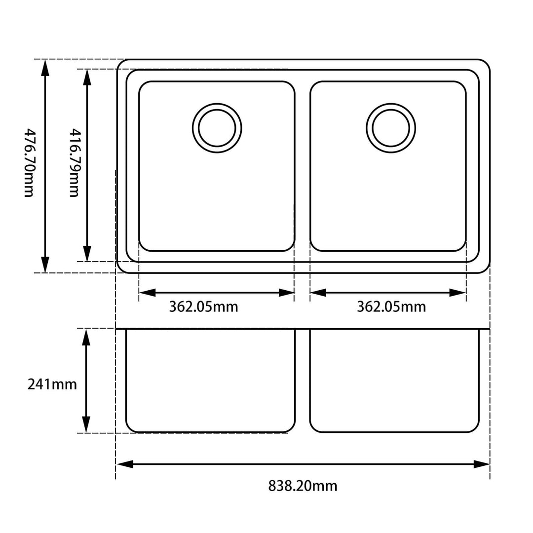 Arete Double Bowl Undermount Granite Sink 840x475x240mm