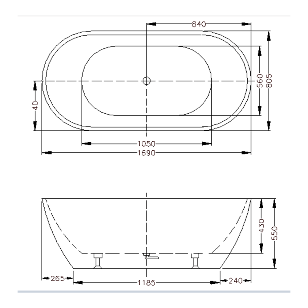 Olivia Oval Shape Freestanding Bathtub 1530-1690mm