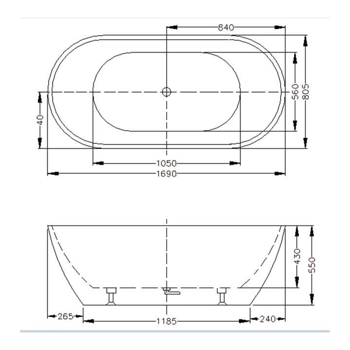 Olivia Oval Shape Freestanding Bathtub 1530-1690mm