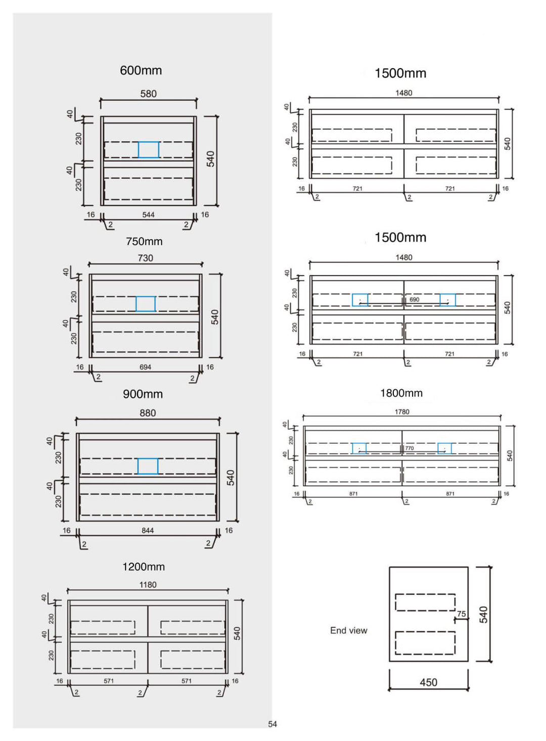 Paris Timber Drawers Only Wall Hung Vanity (600-1800mm)