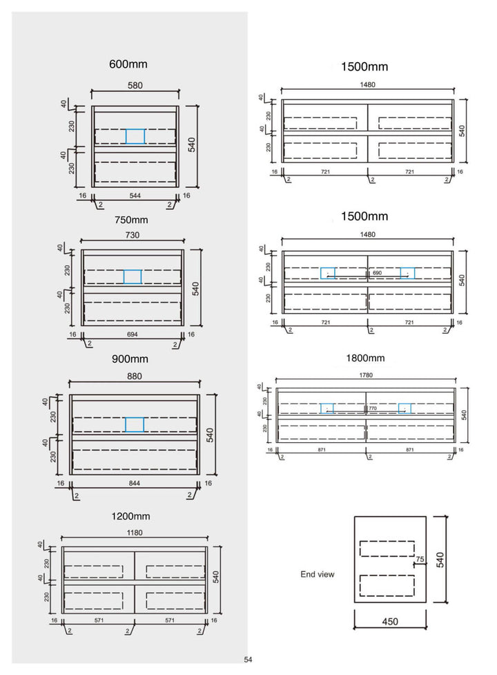 Paris Timber Drawers Only Wall Hung Vanity (600-1800mm)