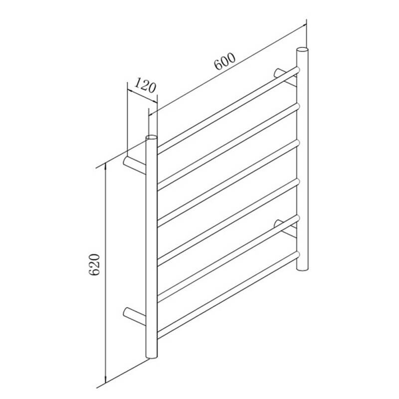 Round 6 Bar Rack Heated Towel Warmer Rail Spec Sheet