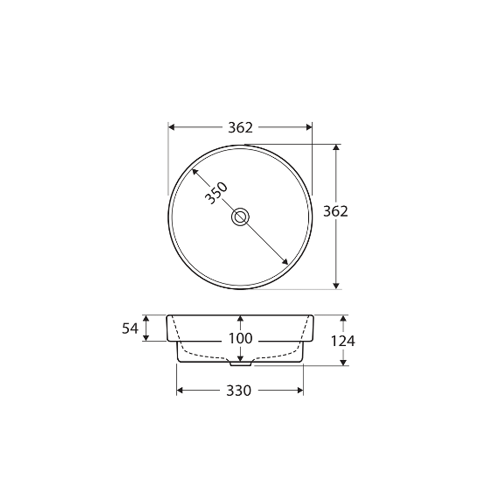 Reba Circle Semi-Inset Ceramic Basin 360mm