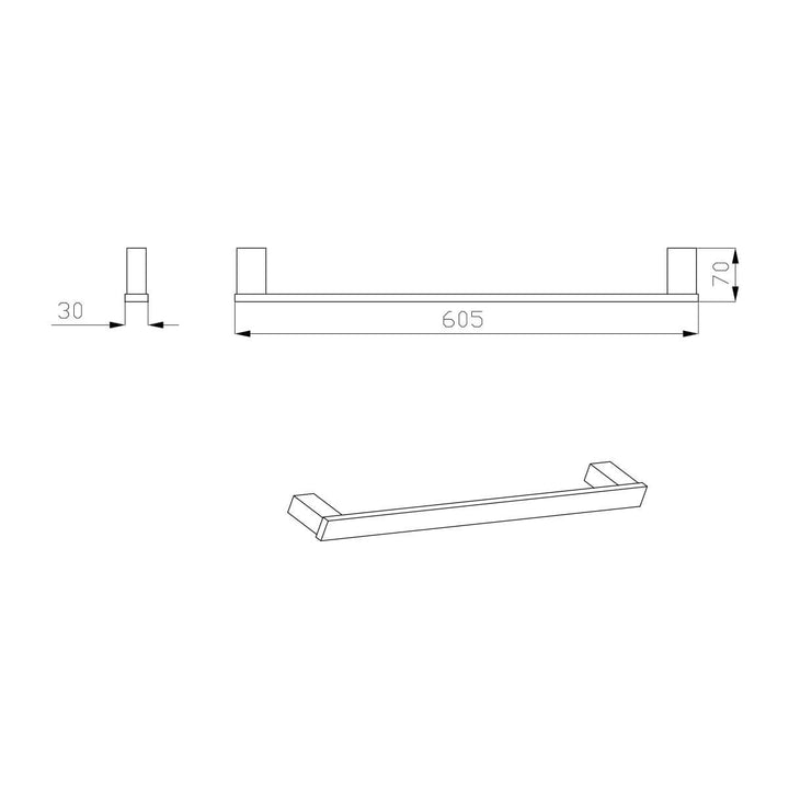 Reva Single Towel Rail 600mm/750mm